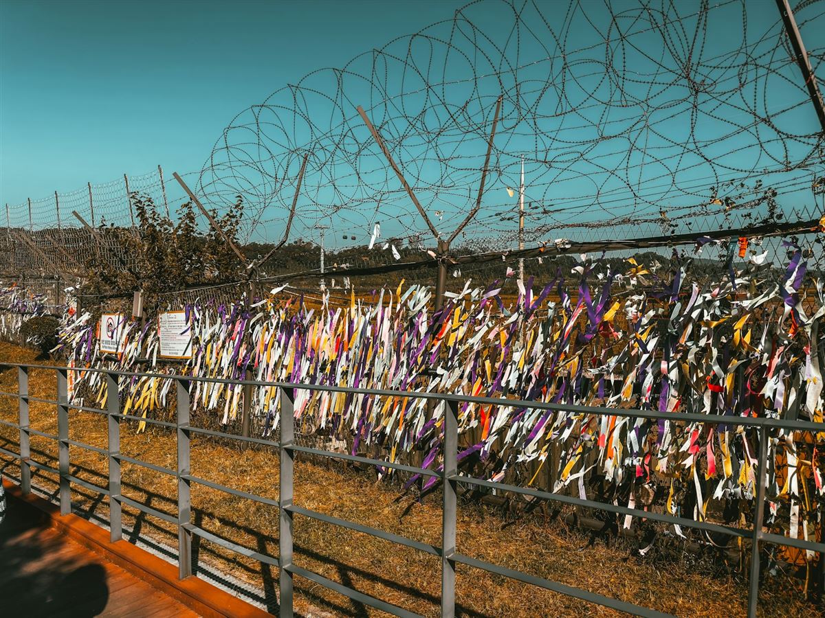 Wish ribbons on the fence at Imjingak
